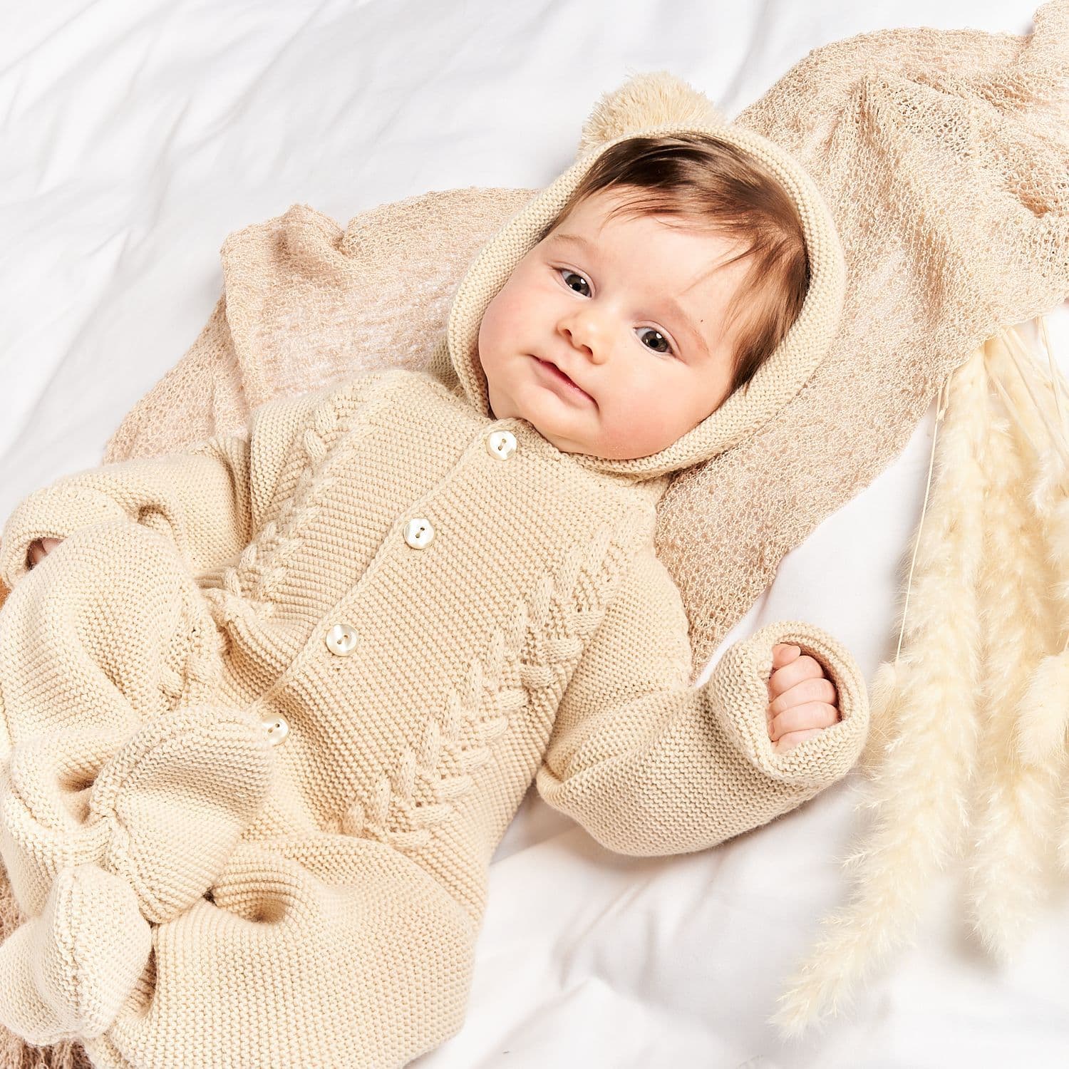 Hooded Knitted Pramsuit - Taupe